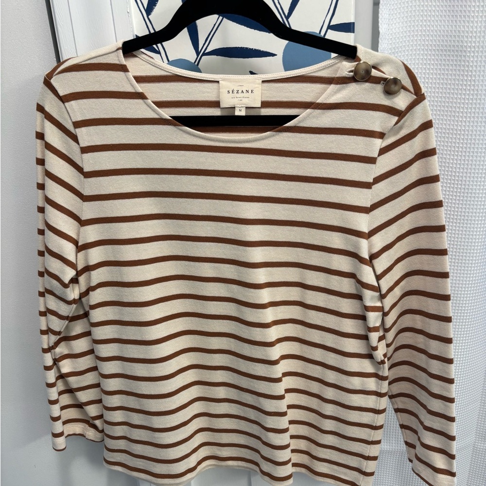 Sezane Colette Mariniere Striped Shirt- M 100% Cotton